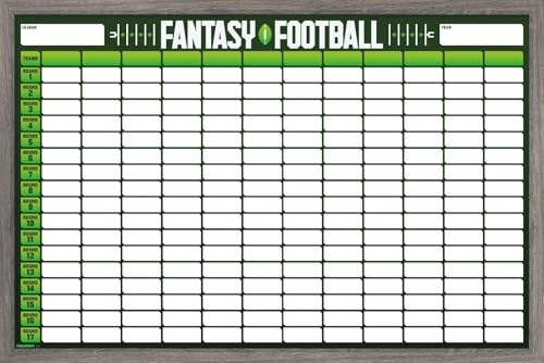 Trends International Fantasy Football 12 Team Draft Board Wall Poster, 34L x 22.4W, Barnwood Framed Version