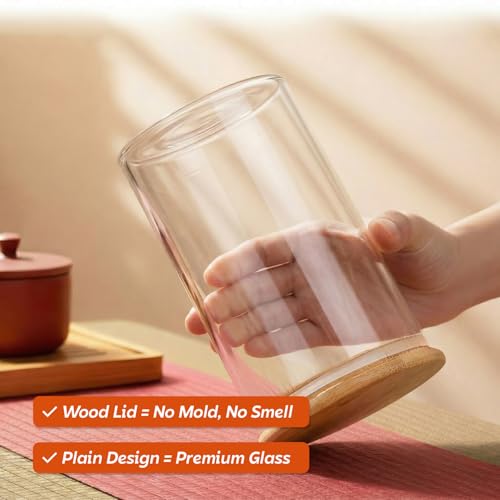 Image of amazon basics Glass Jars with Bamboo Lids, Set of 6, 600ml Borosilicate Kitchen Storage Containers for Tea, Coffee, Sugar, Spices, Dry Fruits & Pantry Organization