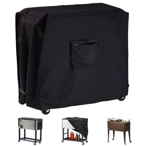 Cooler Cart Cover Waterproof Universal Patio Cooler Cover for 80-100 Qt Patio Rolling Ice Chest Cart 600D Oxford Fabric UV-Resistant Outdoor Bar Cart Covers (Black)