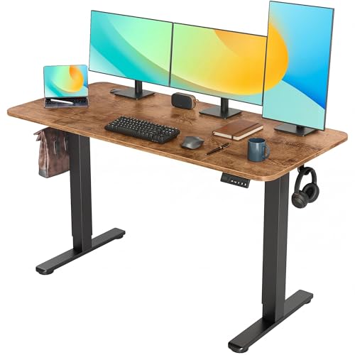 Image of YDN Electric Standing Desk Adjustable Height, 63 x 24 Inches Sit Stand up Desk with Memory Presets & Cable Management, Home Office Desk for Office & Computer Workstation, Black Frame /Rustic Brown Top