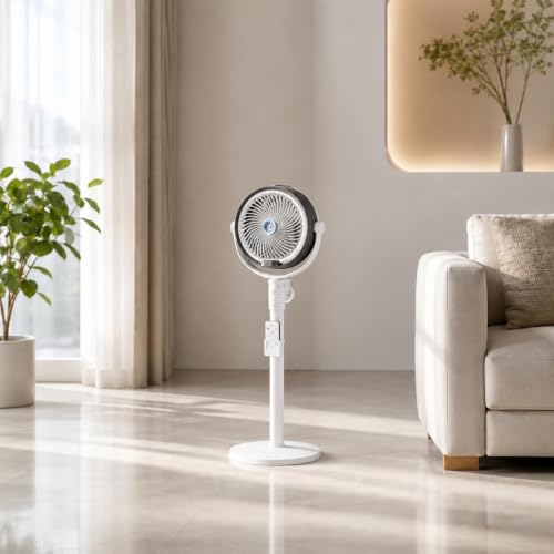 Image of One94Store Humidification Floor Fan, Portable USB & Battery Operated Rechargeable Mist Fan with Smart Remote Control, 4000mAh Battery, 4 Speed Modes, 150 Swing, Up to 2H Runtime White