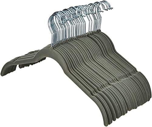 Amazon Basics Space Saving Slim Velvet Non-Slip Clothes Hangers for Closet Organization, Gray/Silver, 30-Pack - image 3