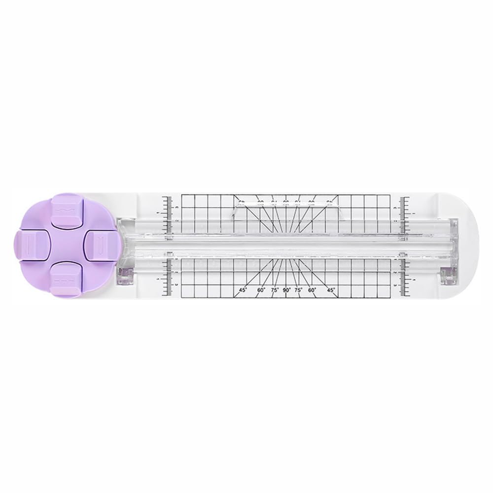 4-in-1 Paper Cutter, Multi-Function Purple Craft Slider Tool Perforated Creasing Blades for Craft Paper Cardstock Coupon Label Photo Postcard