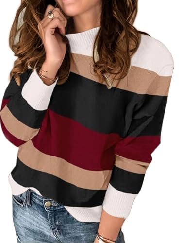 Image of GUNEST Women's Striped Sweater Long Sleeve Crew Neck Ribbed Knit 2025 Fall Winter Pullover Sweater Tops