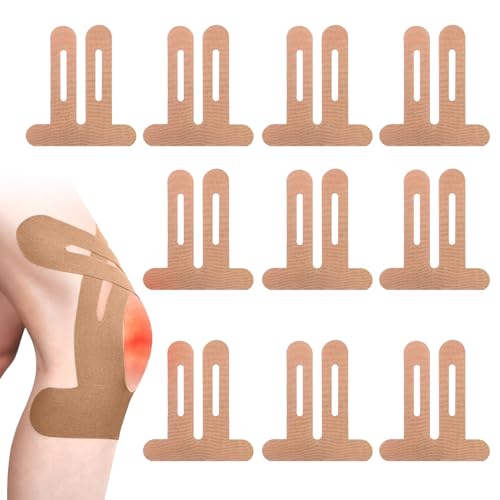 LUMOOM Lot de 10 bandes de kinésiologie pré-découpées pour genou, élastiques pour douleurs au genou, imperméables et pré-découpées, pour le sport, couleur de la peau