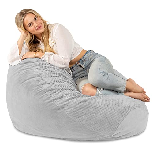 Jaxx Koku - Designer Oval Two-Tone Bean Bag Chair - Quilted Microvelvet, Grey