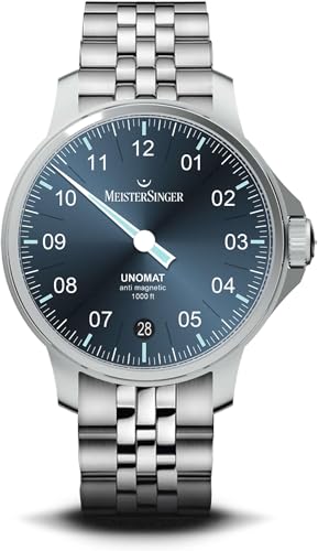 MeisterSinger Unomat Edelstahluhr mit blauem Sonnenschliff-Zifferblatt UN917