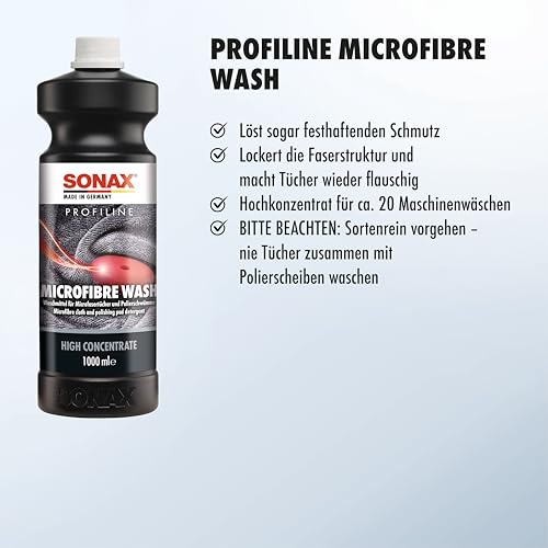 SONAX PROFILINE Microfibre Wash (1 Liter) spezielles Flüssigwaschmittel für Microfasertücher und Polierscheiben | Art-Nr. 04523000