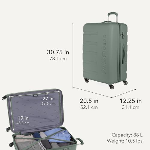 Image of SwissGear 7366, Olive, Checked-Large 27-Inch, Signature Hardside Expandable Luggage With Spinner Wheels