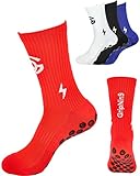 Fußball Socken - Herren & Damen Grip Socken Fussball (ANTI-LOCH-GARANTIE) - Anti-rutsch Fussballsocken Premium Football Socks | 1 Paar Sportsocken Herren Damen 36-41 Rot