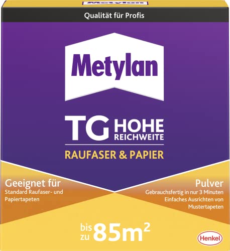 Metylan TG Hohe Reichweite Raufaser und Papier Pulver, Kleister für Raufaser- und Papiertapeten, Tapetenkleister mit hoher Ergiebigkeit, transparent, 1x500g