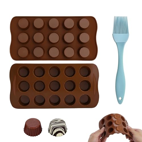 LOLANIUT Lot de 2 moules silicone chocolat, 15 cavités, moule tablette chocolat alimentaire, antiadhésif et facile à démouler pour chocolats maison, bonbons et petits desserts, avec pinceau silicone