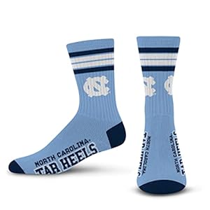 For Bare Feet Mens NCAA 4 Stripe Deuce Crew Socks, North Carolina Tar Heels, Medium (5-10)