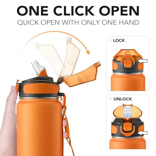 Enerbone 32 oz Insulated Water Bottle, Stainless Steel Bottle with Carrying Strap, Double-Wall Vacuum Insulation Design, Leakproof Sports Bottle with Straw, Keep Drinks Cold or Hot for Hours