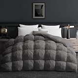 Deodar Edredón Cama 90 | Edredón 155x220 cm 1 Persona | Relleno de Plumón de Ganso Blanco y Plumas 420 GR/m² | Funda Nórdica 100% Algodón | Lavable | Öko-Tex y RDS | Gris Oscuro