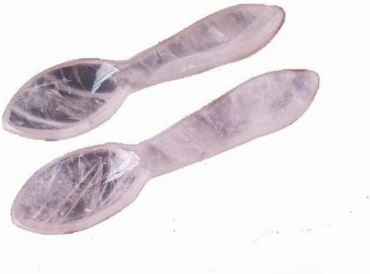 Crystal Spoon – 5 Types: Rose Quartz, Ocean Jade, Moonstone, Golden Silk, and Moss Agate, .1-5. Inches, Approx. 13-14 CM Handcrafted, Cleansing Decor(Rose Quartz)