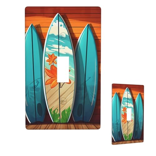 Decorative Art Light Switch Covers Surfboard On Wooden 1 Gang Wall Plate Cover Single Toggle Light Switch Plates Cover Electrica Faceplate For Bedroom Kitchen Home Decor