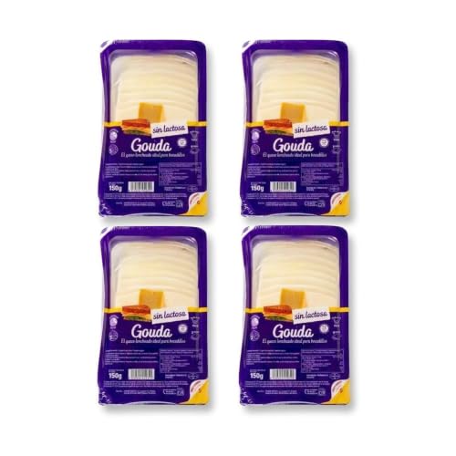 Queso Gouda Sin Lactosa Loncheado - Pack Ahorro 4 Unidades x 150g - Queso Suave para Sándwiches y Bocadillos - Alto en Proteína - NEXU
