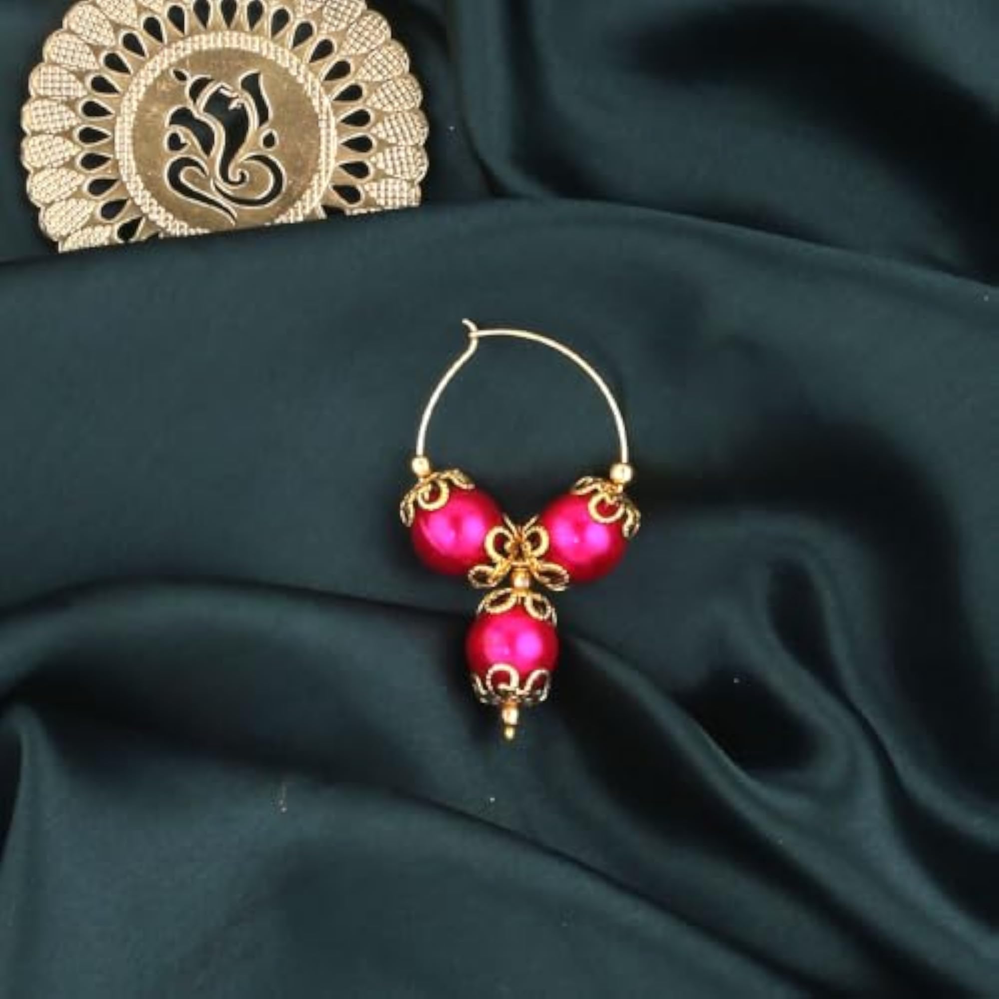 Delicate Pink Pearl Ganpati Big Bali Earrings