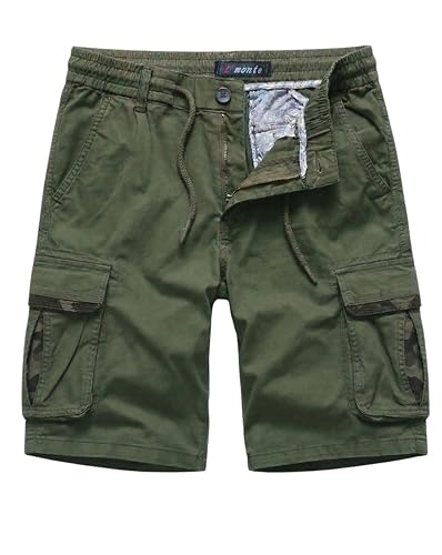 Image of L'MONTE Men's Imported Cotton Casual Relaxed Fit Outwear Cargo Shorts with Expandable Elastic Waist and Multi Pockets