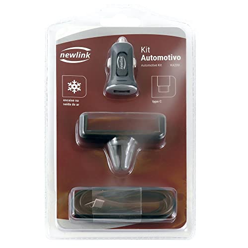 Kit Carregador Veicular Type C + Suporte Newlink Ka200 Preto