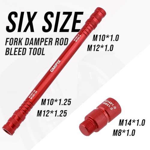 Image of 6 in 1 Fork Damper Rod Bleed Tool M10 x 1.0 /1.25 M12 x 1.0 /1.25 M8 x 1.0 M14 x 1.0 Motorcycle Fork Damper Rod Bleed Repair Tool (Red)