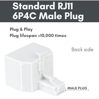 Phone Line Splitter, 2 Pack RJ11 6P4C Telephone Jack Adapter 1 Male to Dual Female, Landline Phone Splitter for Fax, Modem, Answering Machine