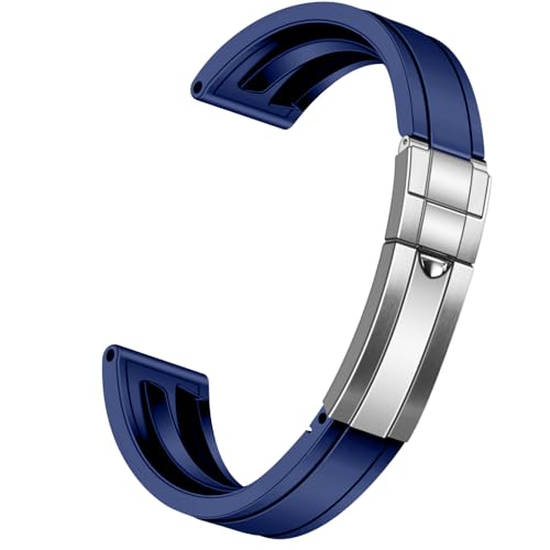 YISIWERA 20mm 22mm Rubber Watch Band Soft Craftsmanship Watch Strap Replacement Compatible for Watch 6 7 Solid Polished Brushed Double Lock Buckle Blue Silicone Watch Band for Men Women