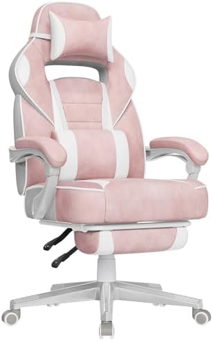 SONGMICS Gaming-Stuhl, ergonomisch, höhenverstellbar, bis 150 kg belastbar | Schreibtischstuhl, ausziehbare Fußstütze, Kopfkissen, Lendenkissen, neigbare Rückenlehne, CATHY Kollekt