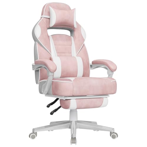 SONGMICS Gaming-Stuhl, Bürostuhl mit Fußstütze, Schreibtischstuhl mit Kopfstütze und Lendenkissen, höhenverstellbar, ergonomisch, bis 150 kg belastbar, pastellrosa OBG073P01 SONGMICS Gaming-Stuhl, Bürostuhl mit Fußstütze, Schreibtischstuhl mit Kopfstütze und Lendenkissen, höhenverstellbar, ergonomisch, bis 150 kg belastbar, pastellrosa OBG073P01