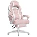 SONGMICS Sedia da Ufficio, Poltrona Racing Ergonomica, Poggiapiedi Telescopico, Schienale Inclinabile, Poggiatesta e Supporto Lombare, Portante di 150 kg, Rosa Gelatina e Bianco Crema OBG073P01