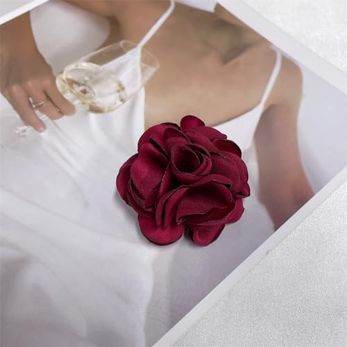 Image of Dainty Silk Rose Flower Brooch Lapel Pins for Women Men Handmade Fabric Flower Brooches Pin Classic for Wedding Party Dance Banquet Dress Suit Clothes Accessories Jewelry Gifts 60mm
