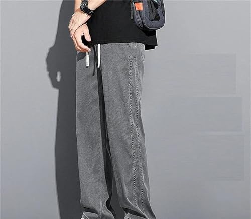 Men's Drawstring Jeans Thin Loose Straight Leg Denim Pants Elastic Waist Soft Comfortable Casual Trousers2