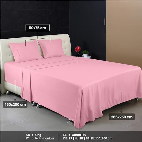 Image of Utopia Bedding 4-Piece Bed Sheet Set 150 x 200 cm, Pink - Polyester Microfibre, Oeko-Tex Certified, 1 Fitted Sheet 150 x 200 cm, 1 Flat Sheet 266 x 259 cm and 2 Pillowcases 50 x 75 cm