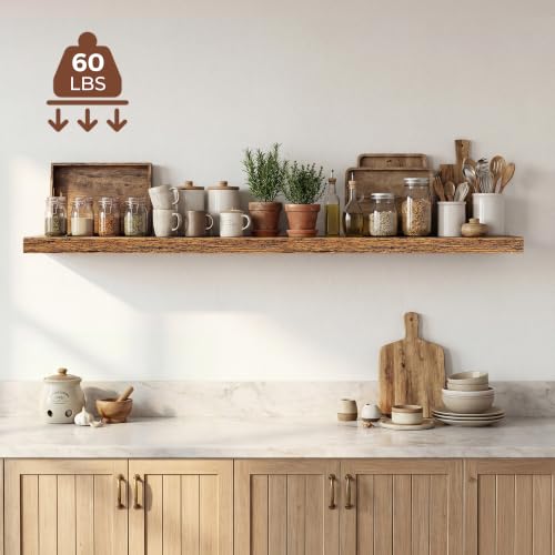 Image of Dreamland 55 Inches Floating Shelves for Wall,9.3 inch Deep Long Floating Shelves Set of 1,Large Display & Storage Shelf,Wall Shelf for Bathroom Bedroom Living Room Kitchen Office,Rustic Brown