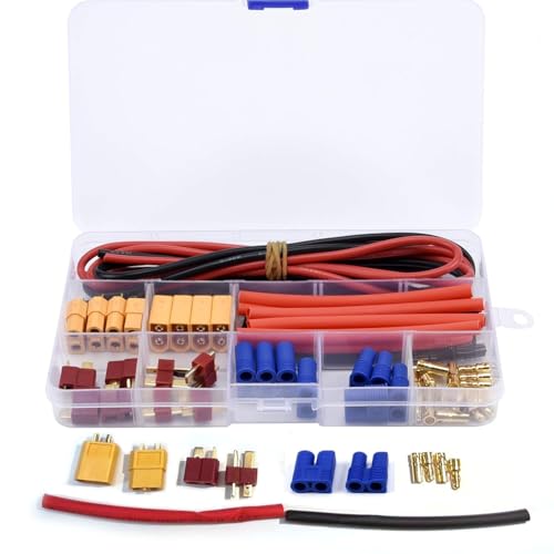 Hobbymall XT60 EC3 Deans T-Plug Male Female Connector Adapters+14AWG Silicone Wire+Heat Shrink Tubes for RC ESC Motor Lipo Battery
