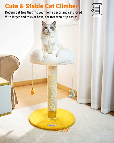 Happi N Pets 28" Tall Large Size Cloud Cat Scratching Post With Bed, Cat Tree For Indoor Cats, Nature Sisal Cat Scratcher With Cat Soft Perch For Kitten & Adult Cats, Cat Tower With Toys #TOP2