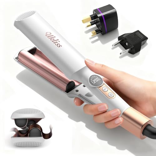 Image of Ukliss Travel Mini Waver Hair Tool Crimper for Women 0.4 inch Small Double Barrel S Waver Curling Iron Dual Voltage (110-240V) with European Plug Adapter, 5 Temps, Anti-scalding, Auto-Off (White)