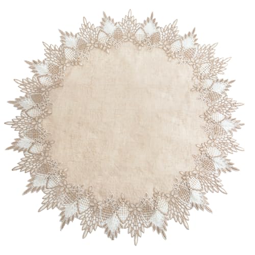 URROMA Lino Dolly Circular, 60 cm * 60 cm Juego de Mesa Beige, Decorado con Encaje, Mesa de café, Mantel de Cocina del Restaurante
