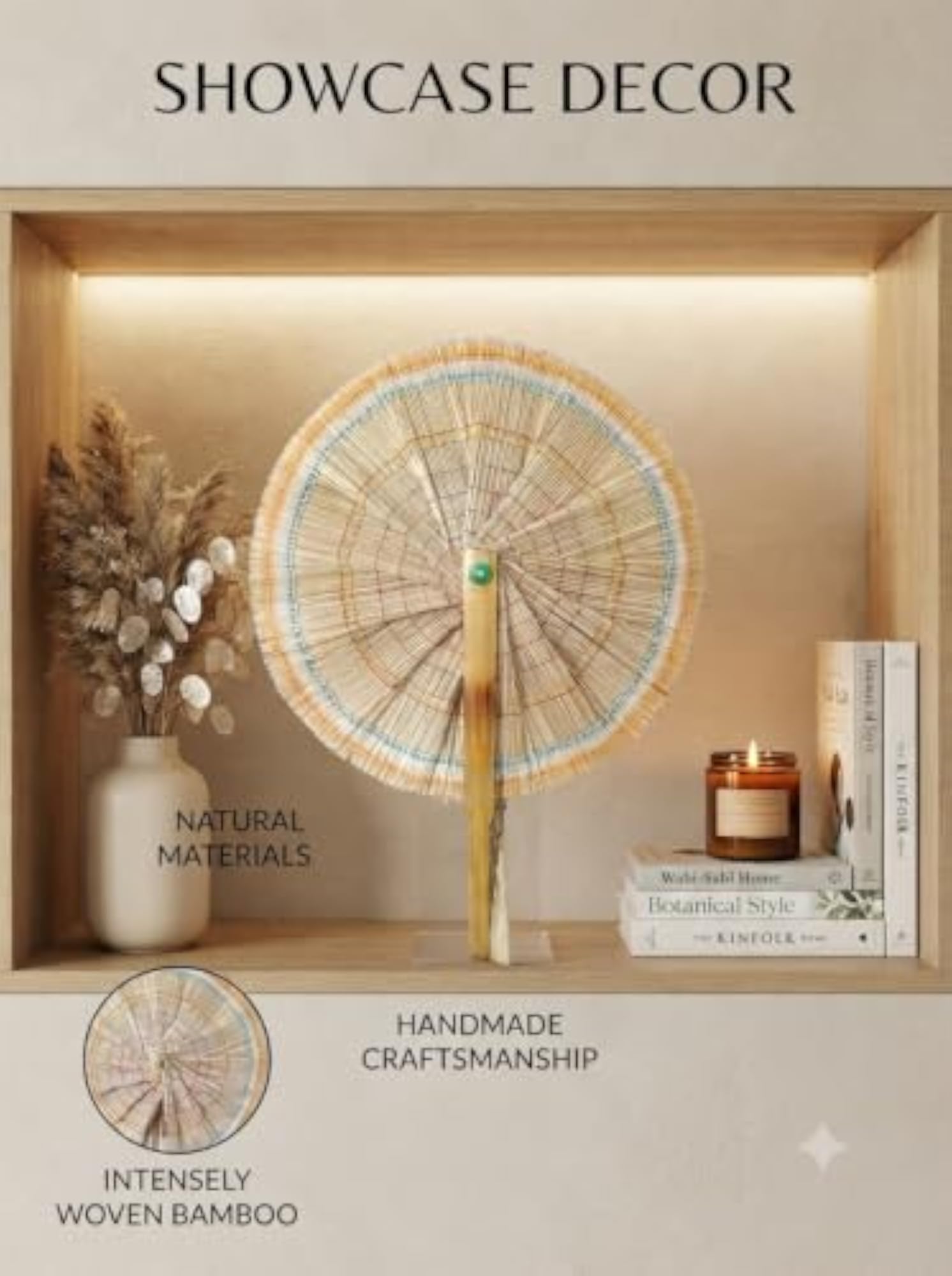 Bamboo Decorative Folding Hand Fan for Table & Wall