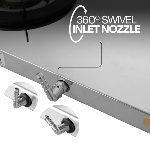 Image of Golden Surya Omega 3 Burner Stainless Steel Gas Stove | 5G Forged Brass Burners | Ultra Slim Body | Heavy MS Pan Supports | Manual Ignition | 18 Months Warranty