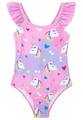 Image of DAXIANG Girls Ruffles One Piece Swimsuits Quick Dry Beach Sport Swimwear Toddler Kids Mermaid Unicorn Bathing Suit 4-10 Years