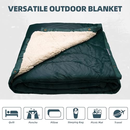KawaGebo Kamp Campingdecke Outdoor I Reisedecke Ultraleicht Verstaubar I Camping Thermodecke Wasserabweisend Für Wandern, Reisen, Hängematte,Van, Flugzeug Decke I Thermal Sherpa & Ripstop,200x145cm
