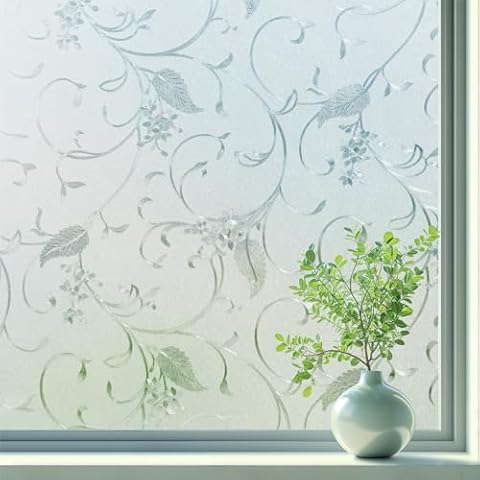 KAFUTER Frosted Window Privacy Film, Static Cling Frosting Privacy Film for Glass Windows, Sun Blocking Door Window Covering for Home Office, Decorative Window Cling(Vine, 17.5 x 78.7 inches) Cover