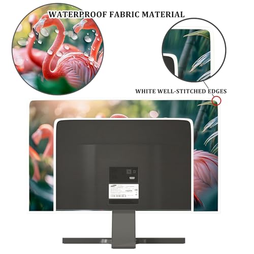 Image of Pink Tropical Flamingo Waterproof Television Covers 40,41,42,43 Inch Green Plants Anti-Static Dust-Proof TV Dust Cover Protective Sleeve Compatible with Television LED LCD OLED TVs