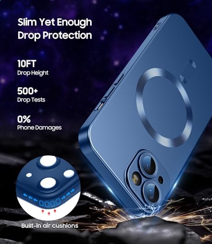 Image of DIZORO Magnetic Case for iPhone 13 / iPhone 14 Cover [Compatible with MagSafe][Built-in Camera Lens Protector] Slim Soft Silicone Bumper Shockproof Metallic Luster Back Cover Phone Cases (Blue)