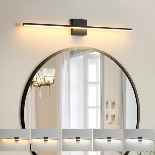 Image of Modern Bathroom Vanity Light 32 Inch, 20W Black Bathroom Light Fixture Over Mirror, Dimmable 5CCT LED Wall Sconce Lighting for Restroom Mirro