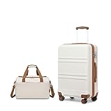 KONO 55cm Handgepäck-Koffer Trolley Set 2 Teilig Gepäcksets, Kleiner Koffer mit Rollen Handgepäck Set mit Ryanair Reisetasche 40x30x20cm, Cremeweiß