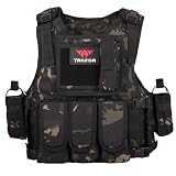 YAKEDA Adjustable Tactical Airsoft Training Vest | Camping, Fishing, Hunting, Gift for Halloween and New Year (Black CP, One Size)