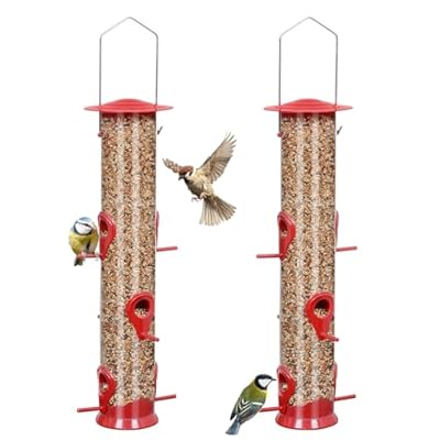 ERYTLLY 2 Pack Bird Feeders for Outdoors Hanging with 6 Feeding Ports Extra Thick Solid Tube Transparent Weatherproof Water Resistant Great for Attracting Birds Garden